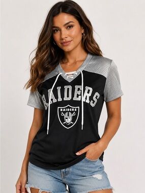 NFL Team Apparel Las Vegas Raiders Lace-Up Jersey Top Women’s Sz S Football Tee